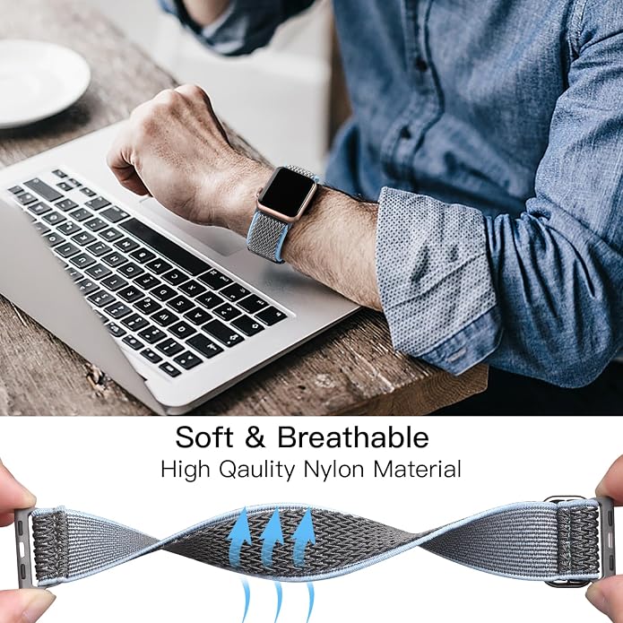 Lerobo Stretchy Nylon Solo Loop Band, Compatible with Apple Watch Series 11 10 9 8 7 6 5 4 3 SE3/2/1 Ultra3/2/1, Adjustable Strap for iwatch Band 44mm 45mm 46mm 49mm 42mm 40mm 41mm 38mm for Women Men