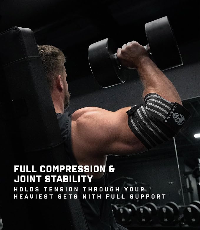 Gymreapers Weightlifting Elbow Wraps (1 Pair) - Flexible 40'' Elbow Compression Strap & Joint Support Brace - for Bench Press, Powerlifting, and Pressing