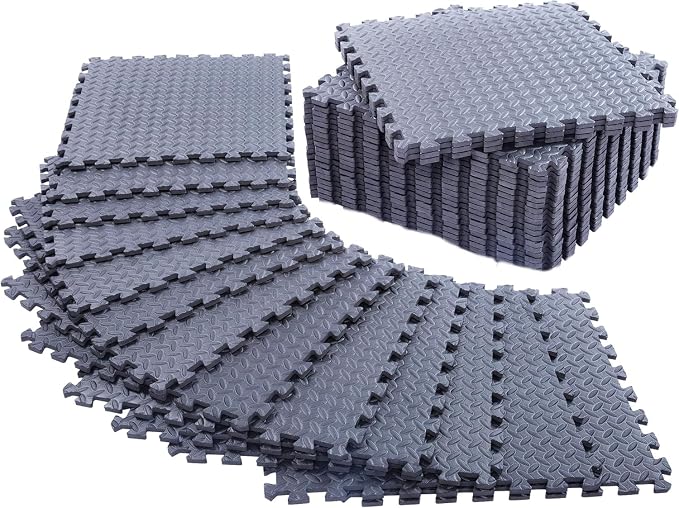 24 Pack, 96 SQFT - 24" x 24" - 1/2" Extra Thick Floor Exercise Mat for Home Gym or Floor Padding - High-Density EVA Interlocking Foam Floor Tiles for Gym Equipment, Play Area | Yoga, Cardio, Weights
