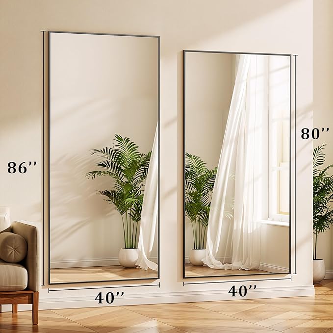 BEAUTYPEAK 86"x40" Rectangle Full Body Floor Mirrors, Full Length Mirror | Large Black Mirror with Stand for Bedroom, Dressing Room, Leaning, Standing or Hanging Horizontally/Vertically