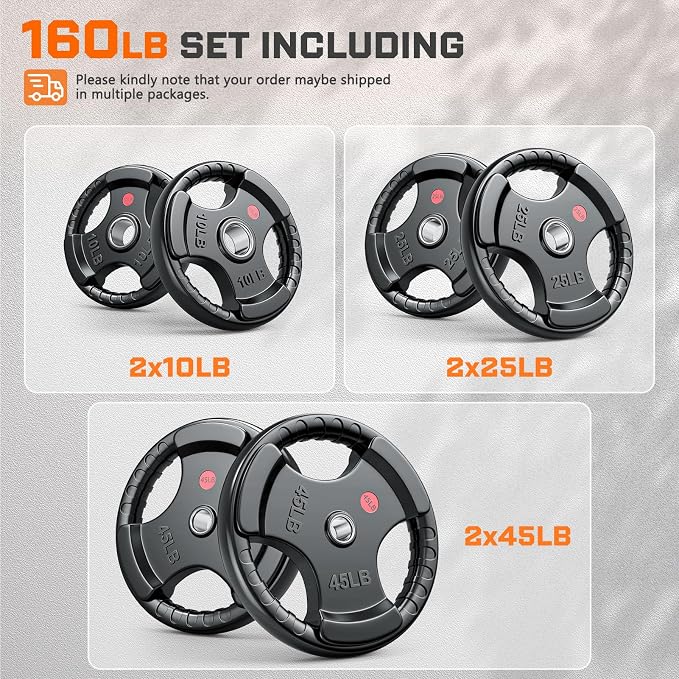 XDDIAS Rubber Weight Plates for Barbell, 2-Inch Olympic Grip Plate for Strength Training, Weightlifting and Bodybuilding in Home & Gym, Solid Cast Iron Weight Plates Pair and Sets