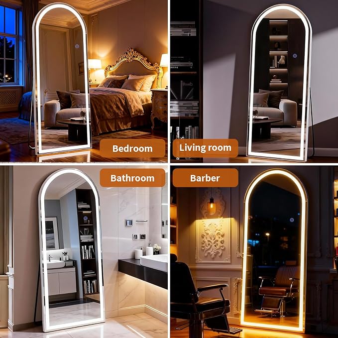 26 x 68 in Arched Led Mirror Full Length with 3 Color Lighting | ZENOMIRRIS Full Body Mirror with Adjustable Dimming Lights Brightness Memory Function for Night Make-up Bedroom Dressing Room