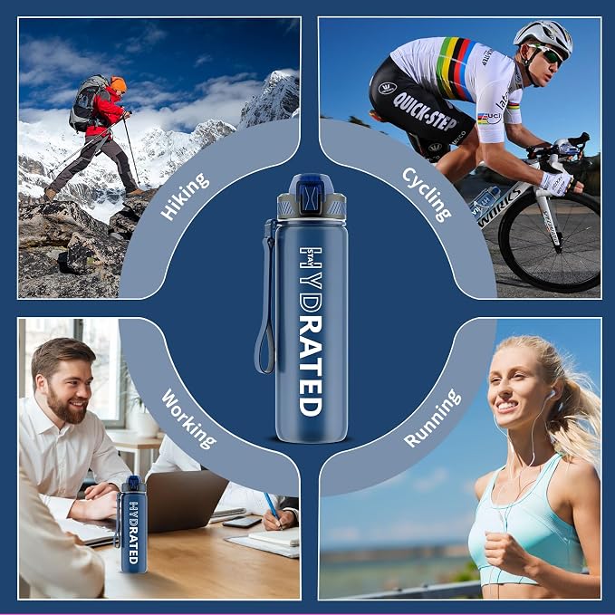 QLUR Water Bottle with Straw, 32oz Motivational Water Bottles with Time Marker to Drink, Tritan BPA Free, 1L Sports Water Bottle with Carry Strap LeakProof for Women Gym Fitness Outdoor (1 Pack)