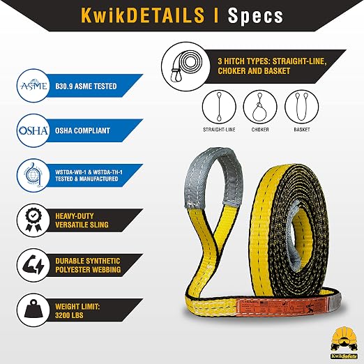 KwikSafety - Charlotte, NC - Mighty Sumo 1”x 12’ Poly Web Sling Lifting Strap Construction ASME OSHA / 3200lbs Vertical 2550lbs Choker 6400lbs Basket/Rigging Moving Towing Hoisting Gear