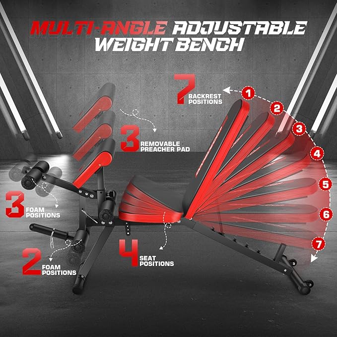 OPPSDECOR Adjustable Weight Bench with Leg Extension and Leg Curl, Workout Bench Press Preacher Curl Bench with Wheels, 800 LBS Flat/Incline/Decline Sit-Up Bench Gym Bench for Home Workout