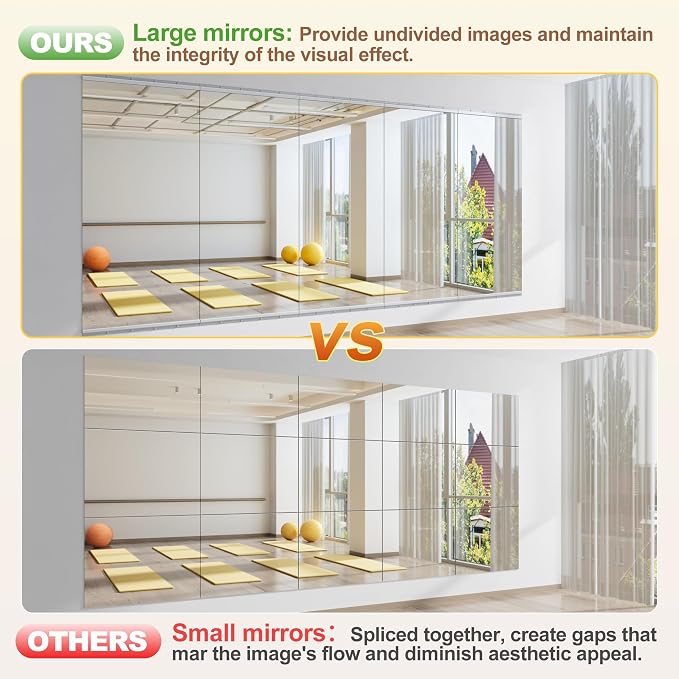 Hasipu Home Gym Mirror 95" L x 39" W - 2PCS Large Full Body Mirror for Yoga, Fitness, Garage, Dance Studio, Wall-Mounted, 0.16in Tempered Glass Frameless