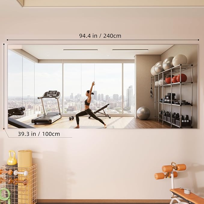 Hasipu 95''x 40'' Home Gym Mirror with Lights Dimmable Anti-Fog Large Full Length Wall Mounted Full Body Mirror for Yoga Dance Fitness Exercise Studio Bedroom Garage, Tempered Glass Workout Mirrors