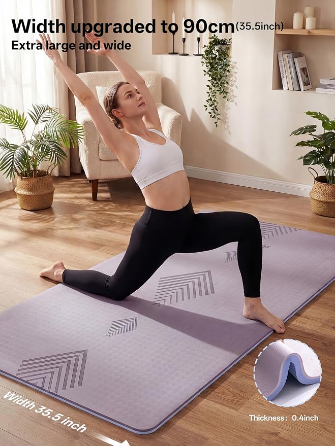 EaseUp Large Yoga Mat 73x35.5x0.4",10mm Thick Non-Slip for Home Workout | Extra thick and wide,TPE material, joint cushioning, easy to clean, wear-resistant, for yoga & Pilates with strap ﻿