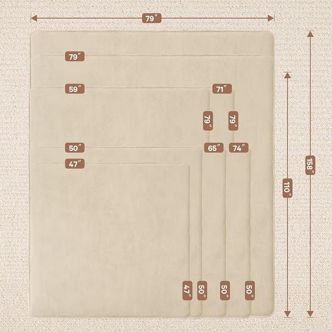 Baby Play Mat for Floor,Ultra Thick Elastic Foam 79"x110" Playmat Tummy Time Muscle Crawling Exercise Activity Cushion Gym Mat Nursery Playroom Area Kids Rug for Babies, Toddlers,Infants,Beige