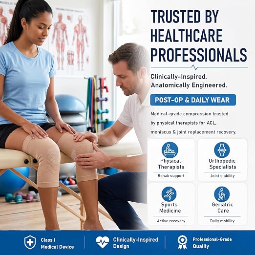 NURCOM Knee Brace, 8-Zone Compression Sleeve, Beige XXL | For Meniscus Tear, Arthritis, Acl, Mcl, Tendonitis & Joint Pain Relief, Running, Workouts, Recovery, Pair Pack, Men & Women