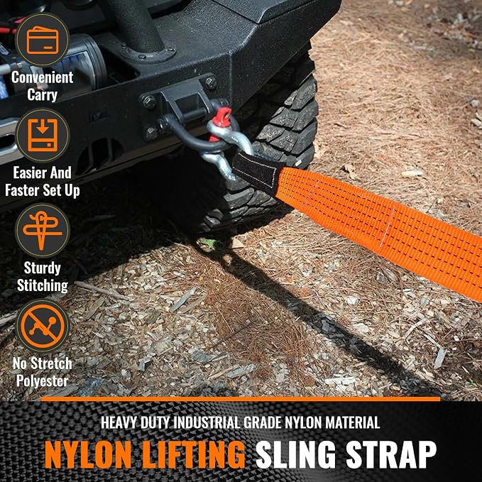 4PCS 2" x5 & 10Ft Heavy Duty Nylon Lifting Straps 18800LBS Tow Strap | Super Sturdy Flat Eye Rigging Webbing Sling, 18800LBS Capacity for Hoist, Moving, Towing, Tree Saver & Winch Strap