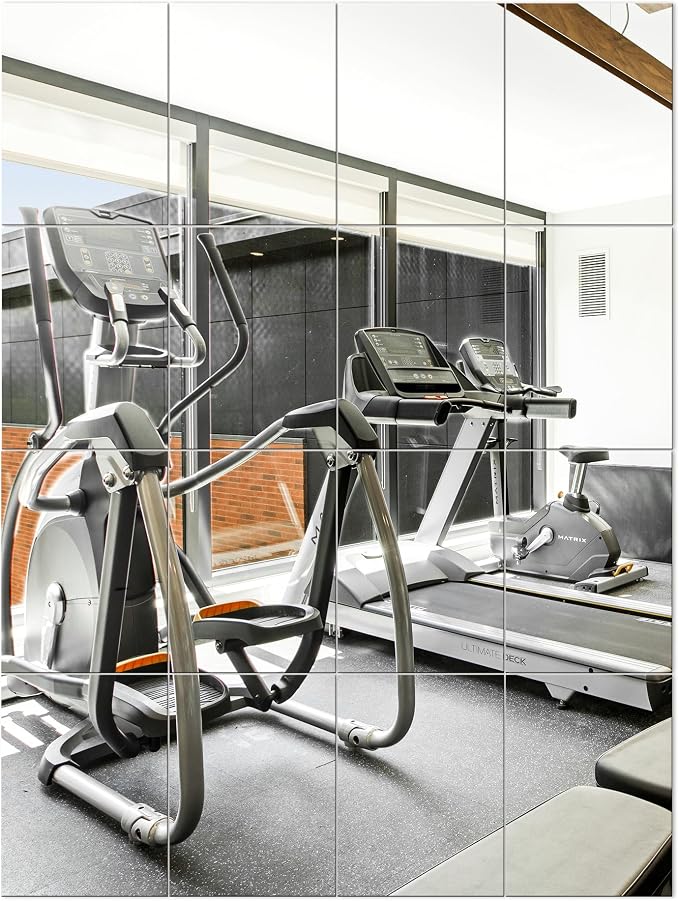 Home Gym Mirror Tiles, 16x12'', 16-Piece, Large Square Workout Mirrors | Full Body Wall Mirror, For Garage, Bedroom, Bathroom