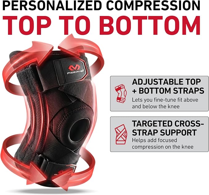 McDavid Knee Brace Support with Side Stays, Compression Knee Sleeve & Cross Straps for Patellar Tendon Support, Tendonitis, Arthritis Pain Relief, Recovery, Knee Brace for Men and Women