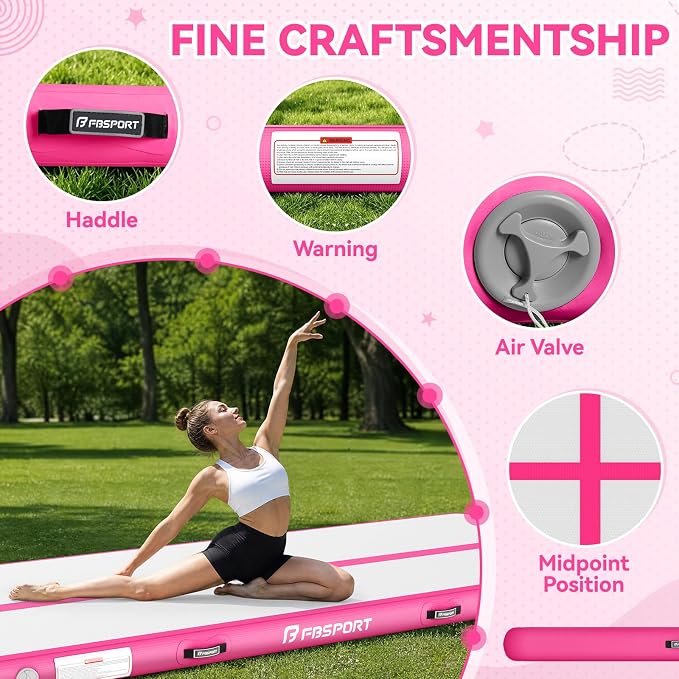 FBSPORT 6.6ft/10ft/13ft/16ft/20ft Inflatable Air Gymnastics Training Mat | 4/6/8 inches Thickness Inflatable Mat, with Electric Pump, Suitable for Home Training/Cheerleading/Yoga/Water