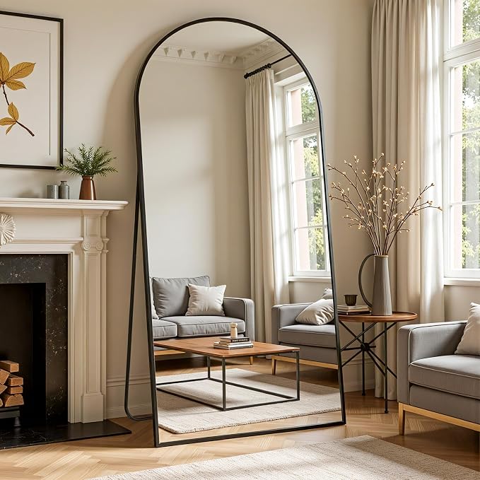 Full Length Mirror, 72"x32" Arched Full Body Mirror, Oversized Floor Mirrors, Leaning Free Standing Mirrors, Hanging Mounted Large Mirrors for Bedroom Dressing Room, Cloakroom, Black