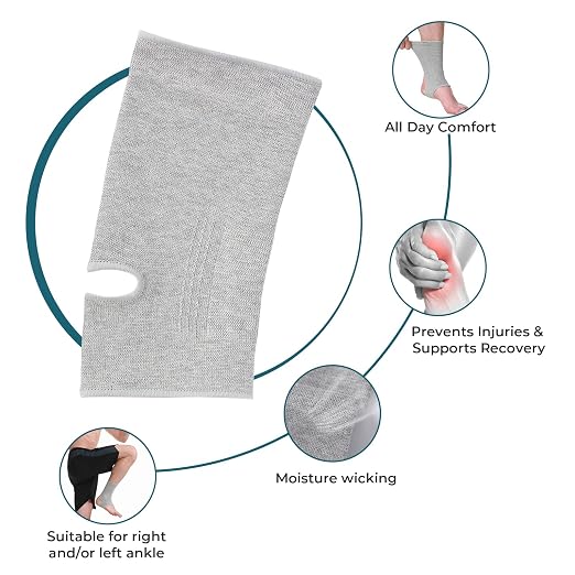 NeoTech Care Ankle Support Sleeve - Open Heel, Light, Elastic & Breathable Knitted Fabric - Medium Compression - For Men, Women, Kids - Right or Left Foot (Gray Color, Size S, 1 Unit)