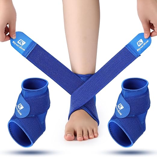 Honoson 2 Pcs Ankle Brace Kid Ankle Support Youth Neoprene Lace up Compression Sleeve Foot Brace Stabilizer with Adjustable Strap for Sport Sprained Plantar Fasciitis Achilles Tendonitis(Blue,S)