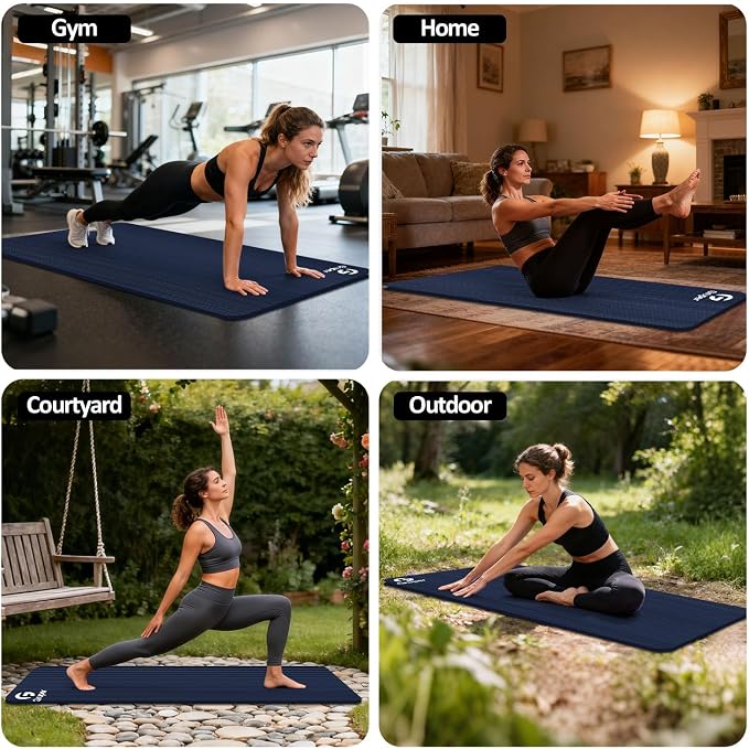 Gruper Yoga Mat Non Slip NBR Extra Thick Yoga Mat, 72"L x 32"/24"W x 0.6"/0.4"TH (185cm x 80cm/61cm x 15mm/10mm), Anti-Tear Exercise Mat with Carrying Strap and Bag, Workout Mats for Yoga, Pilates