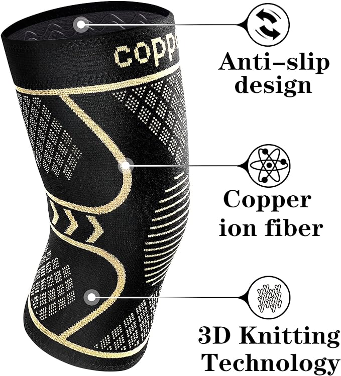 Copper Knee Braces for Women and Men 2 Pack, Knee Compression Sleeve for Knee Pain, Arthritis,ACL, Meniscus Tear, Joint Pain Relief, Knee Support for Running, Working Out, Fitness, Weightlifting-M
