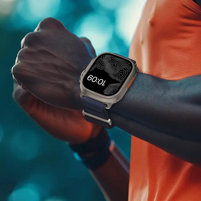 Alpine Nylon Sport Bands Compatible with Apple Watch Ultra Band 49mm 46mm 45mm 44mm 42mm Men Women, Stretch Loop Strap with D-Hook for iWatch Series 10 Ultra SE 9 8 7 6 5 4 3 2 1 (Navy Blue, 49mm/46mm/45mm/44mm/42mm(Series 3))