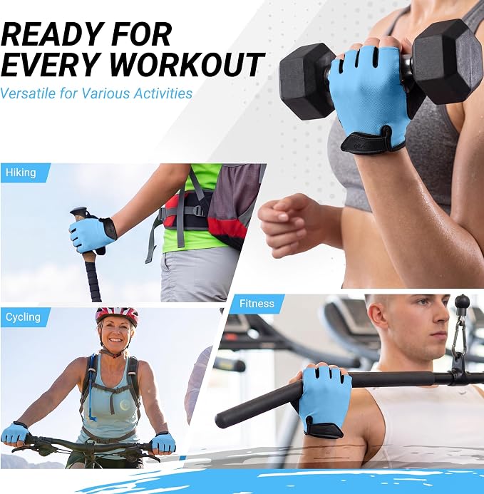 Workout Gloves for Women Men, Full Palm Silicone Grip, Padded Half Finger Gloves for Gym, Weight Lifting, Cycling