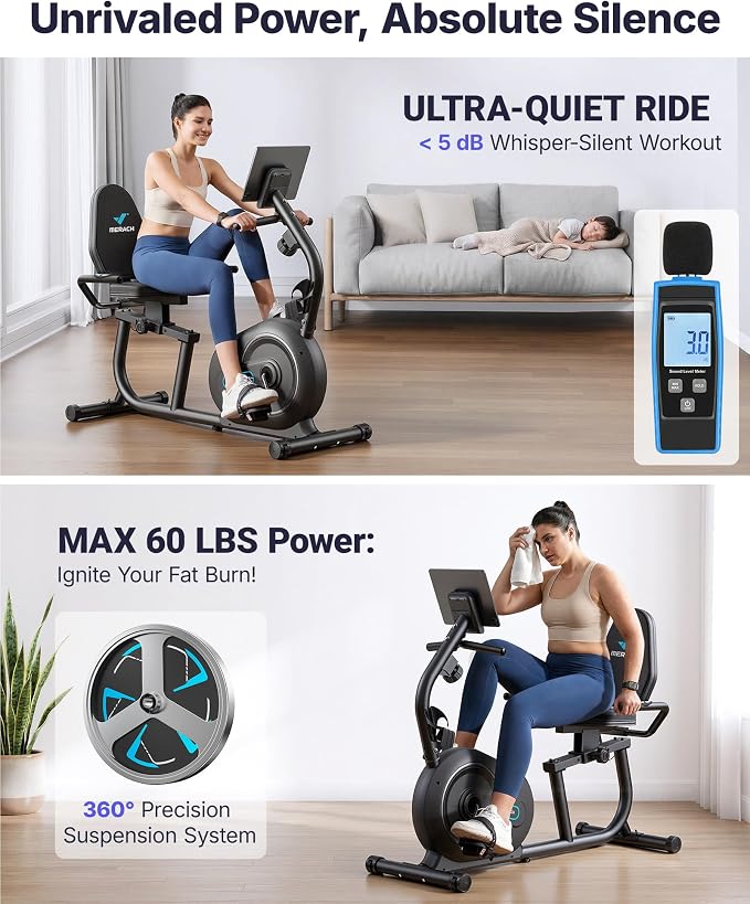 MERACH Recumbent Exercise Bikes for Home with Smart Bluetooth Equipment App | LCD, Heart Rate Handle Stationary Bikes for Home, Magnetic Recumbent Exercise Bike for Seniors Gym S08/S23