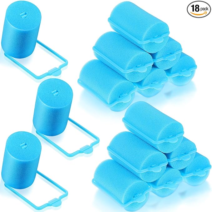Geyoga 18 Pieces Blue Foam Hair Rollers Large Hair Curlers Sponge Rollers for Heatles to Sleep in a Curl for Women's Short and Long Hairs Styling (1.4 x 2.6 Inches)