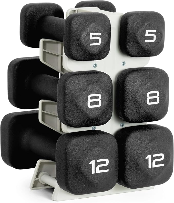 Tone Fitness Neoprene Dumbbell Set with Storage Rack – Non-Slip, Anti-Roll Hand Weights for Home Gym Workouts | 20 lb, 32 lb, 50 lb, 60 lb & 100 lb Options