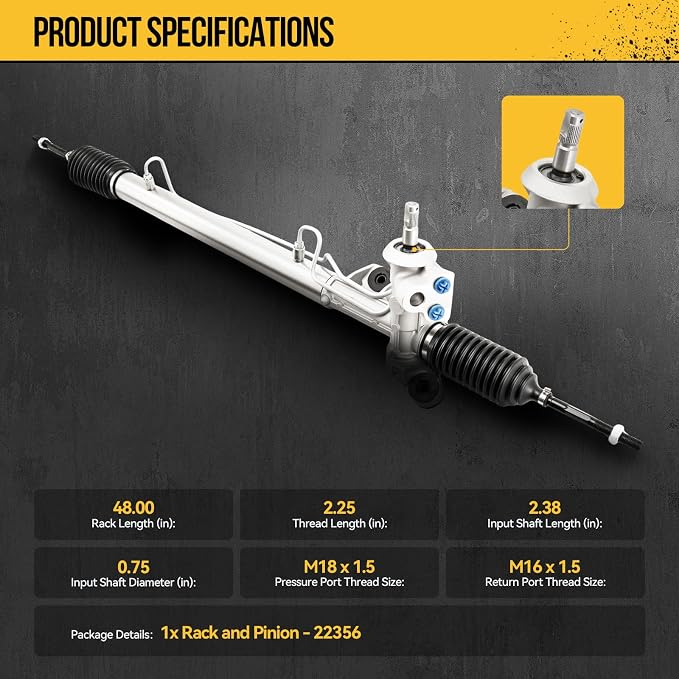 KAC Hydraulic Power Steering Rack and Pinion Assembly Compatible with 2001-2002 2004 Dodge Stratus & Chrysler Sebring 2.7L, 2002-2004 Stratus & Sebring 2.4L Replace# 22356