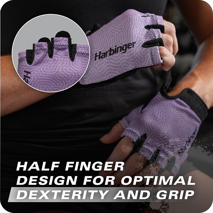 Harbinger Power Gloves 3.0 - Durable Half Finger Weightlifting Gloves with Adjustable Wrist Closure, Breathable Leather Palm, Small, Women's