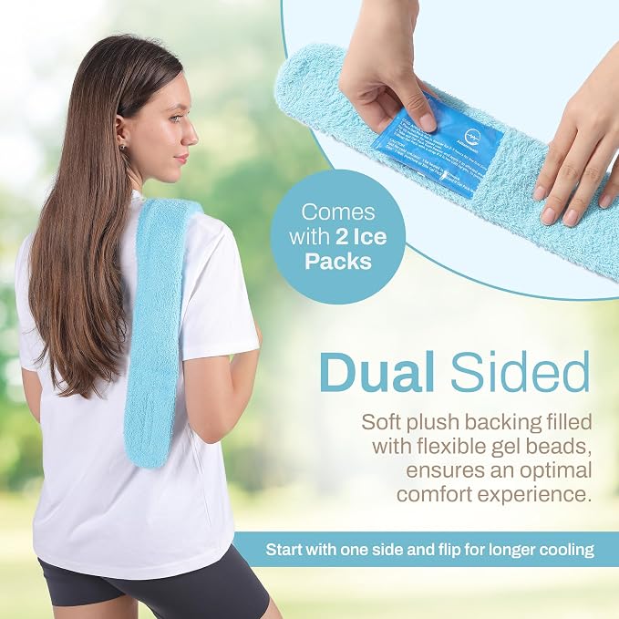 Ice Pack for Neck and Shoulders, Neck Ice Pack Wrap with 2 Reusable Packs | Cold Pack for Neck, Freezable Cooling Wrap, Post Surgery Tonsillectomy Recovery, Soft Plush Towel