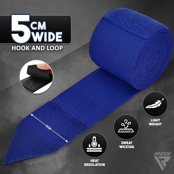 RDX Boxing Hand Wraps 4.5M / 180 Inches – Mexican Style Semi-Elastic MMA Inner Gloves - Wrist Support for Muay Thai, Kickboxing, BJJ, Karate - Thumb Loop & Hook and Loop Closure - Cotton & Nylon Blend