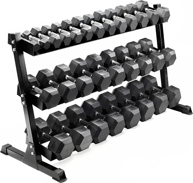 CAP 280 LB, 550 LB, 1200 LB Dumbbell Set with Horizontal 2-3 Tier Rack, Rubber Hex Free Weights, Home Gym Weight Set for Strength Training