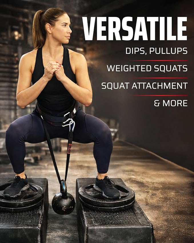 THEFITGUY Original Dip Belt with Strap for Dips, Pull-Ups, Squat Attachment | Secure hook-and-loop closure, structured back support, 45-degree D-rings, 40in strap, 2 hooks, up to 250lb