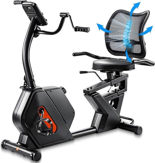 Kawnina Recumbent Exercise Bike for Home, Extra Wide Seat & Arm Exerciser | Ergonomic Back Support, Adjustable Rail, 16-Level Resistance, 420 lbs Capacity