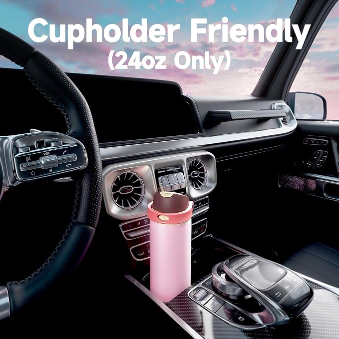 24 oz Insulated Water Bottle for Sports: Meoky Stainless Steel Water Bottle with Straw and Spout Lid - Leak Proof, Cold for 24 Hours, Fits in Car Cup Holder, BPA-Free for Women Travel, Angel Food Cake