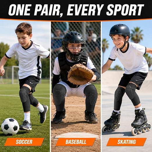 AceList Kids Knee Pads for Youth Ages 4-15, Honeycomb Padded Knee Sleeves for Basketball Baseball Football Volleyball Wrestling Cycling, Anti-Slip Stay-Up Protective Gear, 1 Pair (Size XS Black)