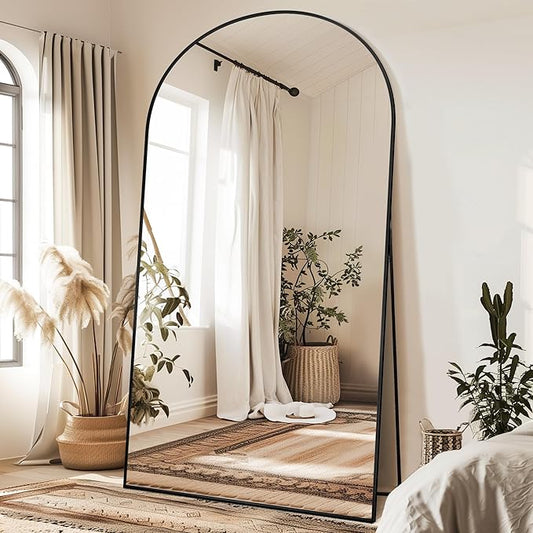 Antok 91" x46” Arched Full Length Floor Mirror, Black Aluminum Frame, Free Standing/Wall Mount/Leaning for Bedroom, Living Room, Dressing Room