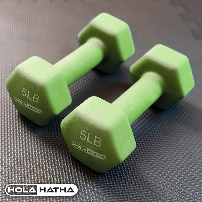 HolaHatha 1, 2 and 3 lb Neoprene Dumbbell Strength Training Weight Set with Rack