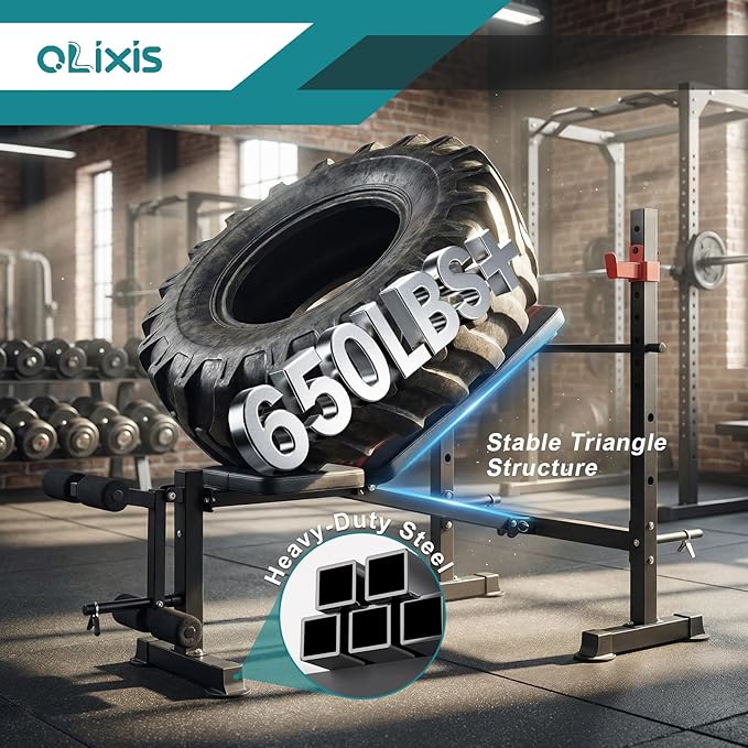 OLIXIS Adjustable Weight Bench Set with Rack, 650 LBS Capacity Heavy Duty Foldable Bench Press Set with Leg Extension Curl, Easy Assembly Strength Training Workout Set for Garage, Home, Gym