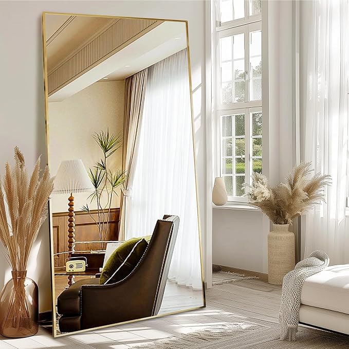 LFT HUIMEI2Y 76"x34" Full Length Mirror, Gold Floor Mirror | Tempered Oversized Mirror Full Body with Aluminum Alloy Frame; Standing, Leaning, or Wall Mount for Bedroom, Living Room
