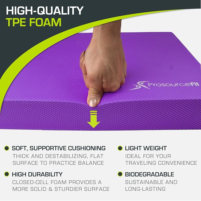 ProsourceFit Exercise Balance Pad, Non-Slip Cushioned Foam Mat & Knee Pad for Fitness and Stability Training, Yoga, Physical Therapy