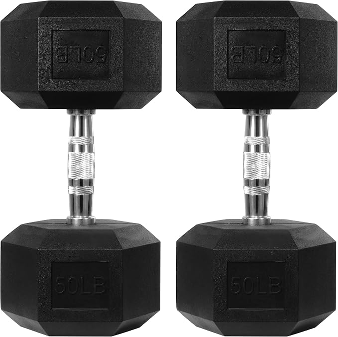 HulkFit Rubber Coated Hex Dumbbells, Anti-Roll Hand Weights Set of 2, Non-Slip Ergonomic Handle Low Odor for Home Gym