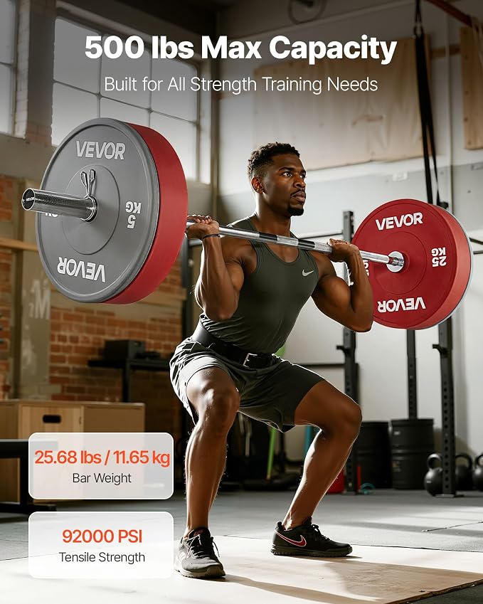 VEVOR 4FT/6FT Barbell Bar, Fits 2-Inch Weight Plates, Chrome Plated Barbell Bar with Knurled Grip for Strength Training, Weightlifting, Squat, Deadlift, Bench Press, Curl, Overhead Press, 500lbs Capacity