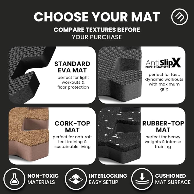 bemaxx Gym Mats Set - 18 pcs EVA Interlocking Foam Floor Tiles (12.6"x12.6"x0.4") 18sqft Protective Gym Flooring Sports Home Workout Exercise Mats Puzzle Garage Fitness Play-Room Pool Treadmill Bike