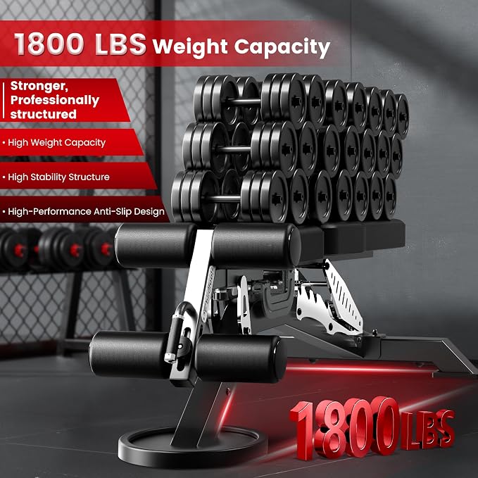 Adjustable Weight Bench, 1800LBS Heavy Duty Workout Bench for Home Gym | Commercial Strength Training Bench with Removable Leg Holder, Supports Full Body Workouts with Flat Incline Decline Sit Up