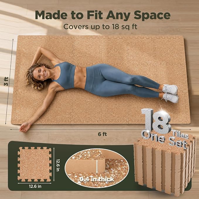 AIRHOP 18 PCS Gym Floor Mat, EVA Foam Puzzle Gym Mat, High-Density Interlocking Foam Floor Tiles for Home Gym, Play Workout Garage Kitchen Flooring 12.6"x12.6"x0.4"
