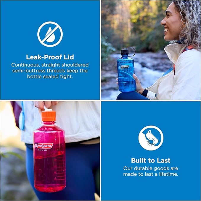 Nalgene 32 oz Narrow Mouth Water Bottle, Slate Blue | BPA-Free, Durable & Lightweight, Leak Proof, Dishwasher Safe, Large Reusable Plastic Bottle for Hiking, Gym, Work & Travel