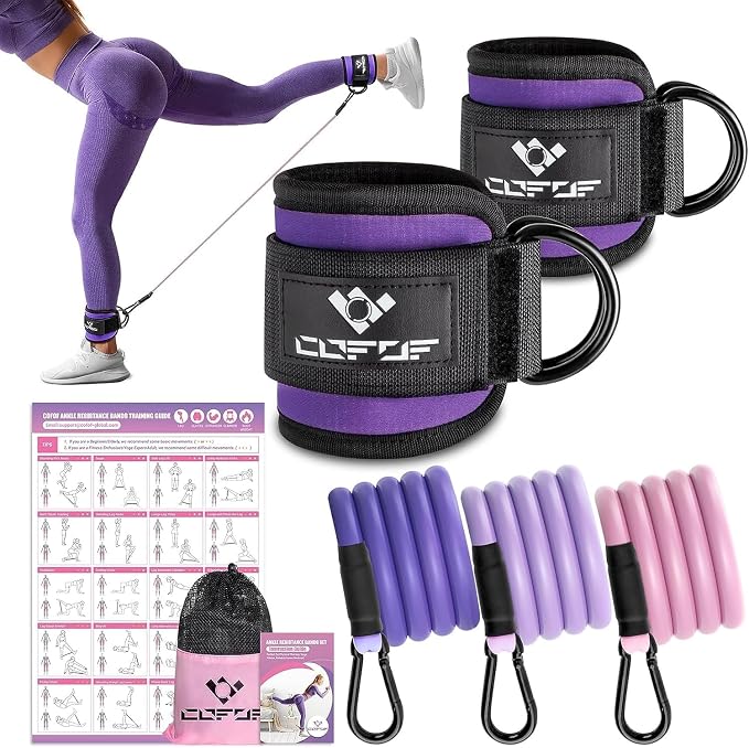 Ankle Resistance Bands with Cuffs, Leg Exercise Equipment with Poster | Ankle Bands for Working Out, Kickbacks Hip, Leg Glute, Resistance Workout Equipment for Women