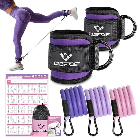 Ankle Resistance Bands with Cuffs, Leg Exercise Equipment with Poster | Ankle Bands for Working Out, Kickbacks Hip, Leg Glute, Resistance Workout Equipment for Women